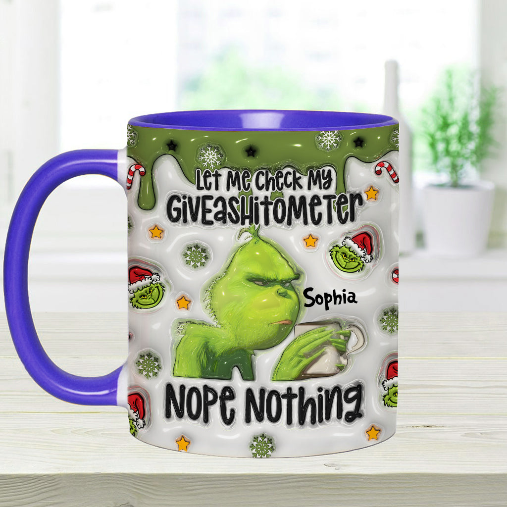 Laissez-moi vérifier mon Giveashitomètre : rien à faire ! – Mug personnalisé « Étole de Noël »