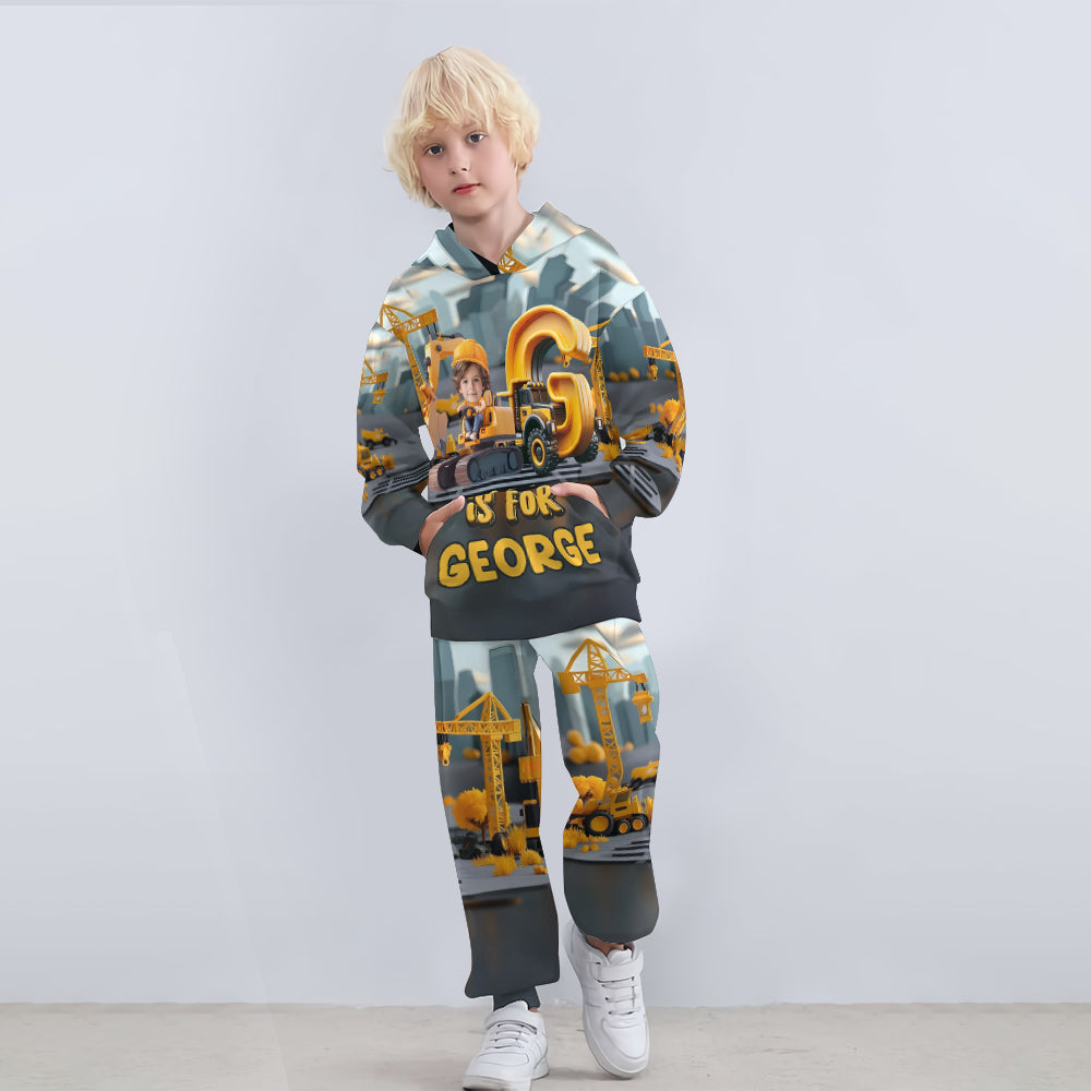 Construction Vehicle Alphabet Letters - Personalized Kid Kid Hoodie & Kid Jogger Sweatpants