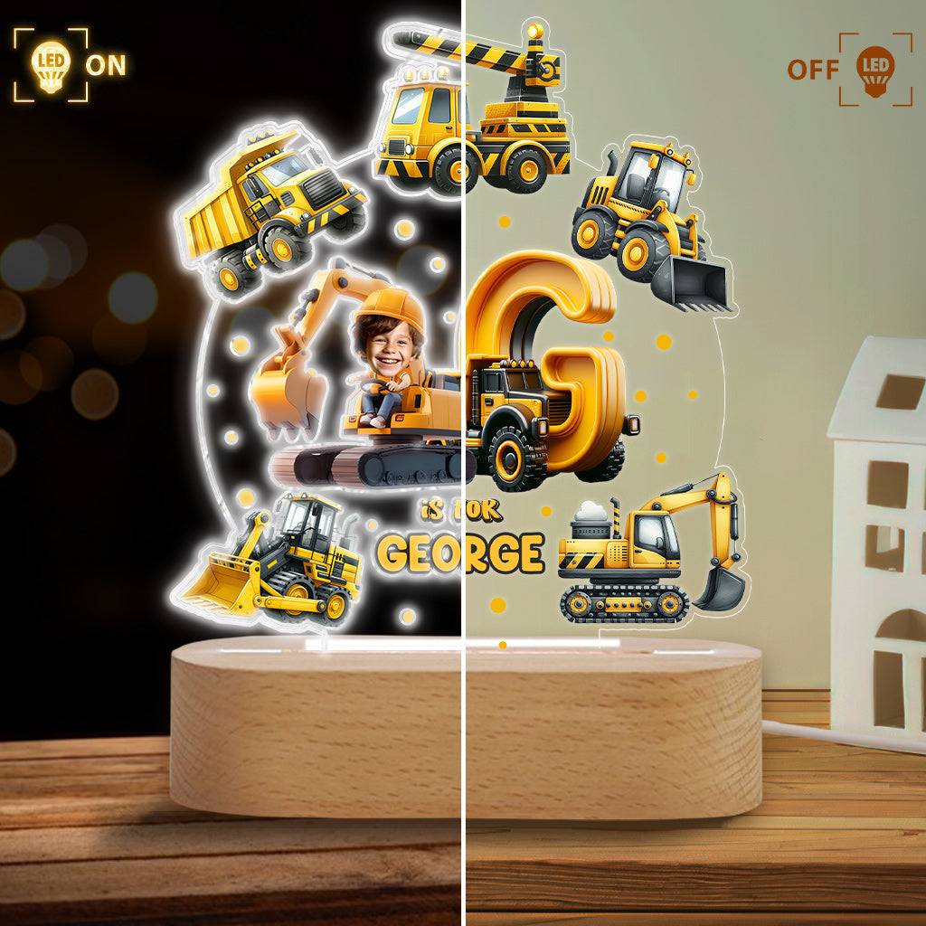 Alphabet des véhicules de chantier - Plaque lumineuse personnalisée en forme d'enfant