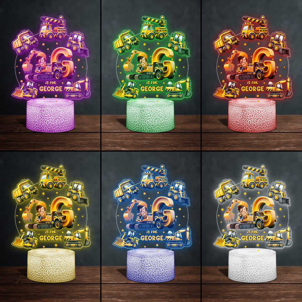 Alphabet des véhicules de chantier - Plaque lumineuse personnalisée en forme d'enfant