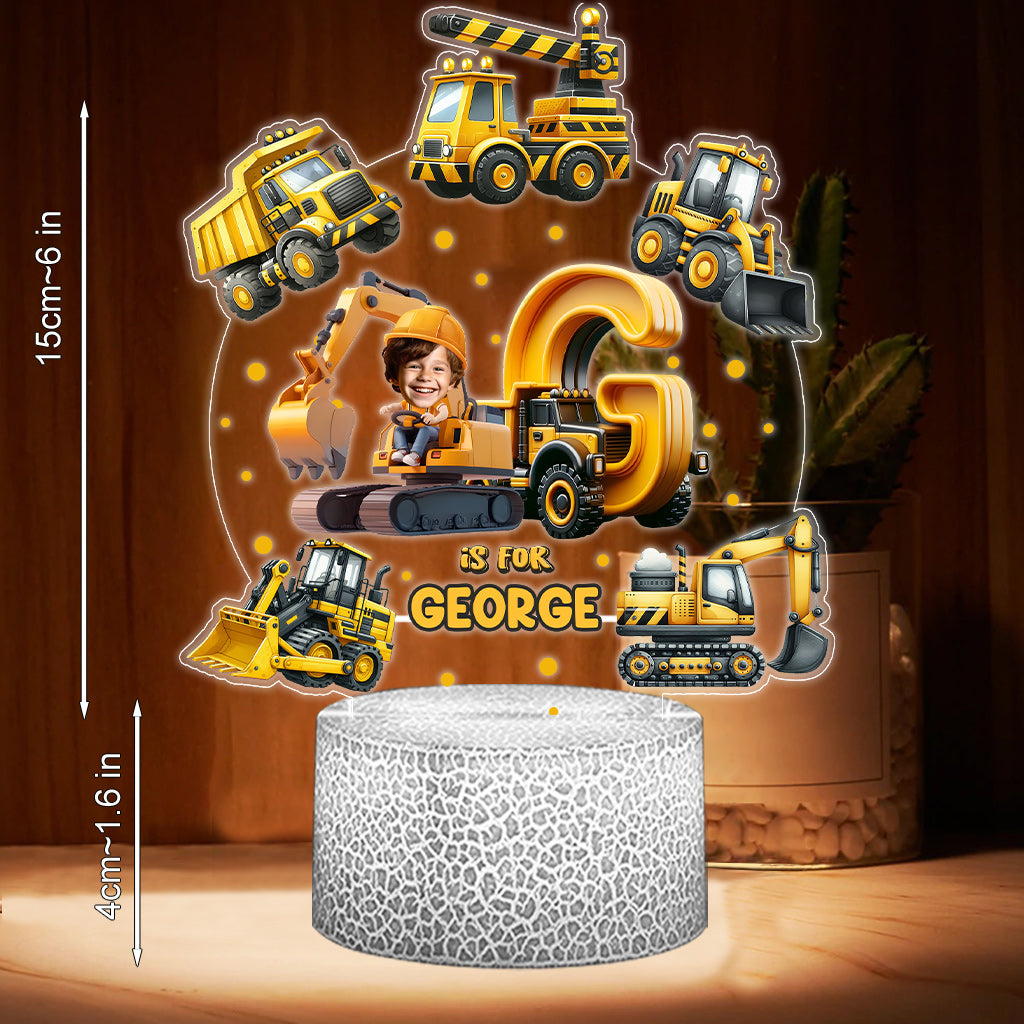 Alphabet des véhicules de chantier - Plaque lumineuse personnalisée en forme d'enfant
