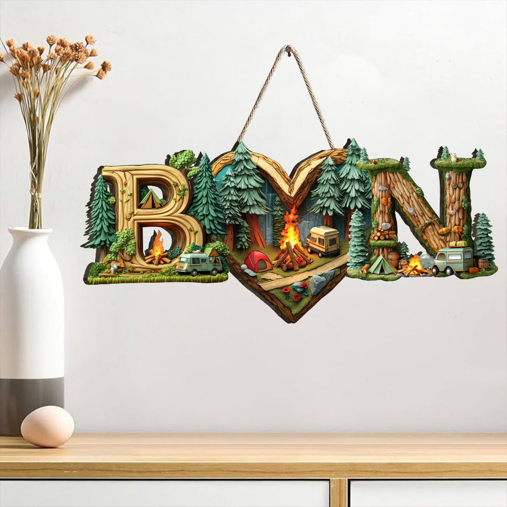 Lettre personnalisée pour couple campeur - Panneau en bois sur mesure pour le camping