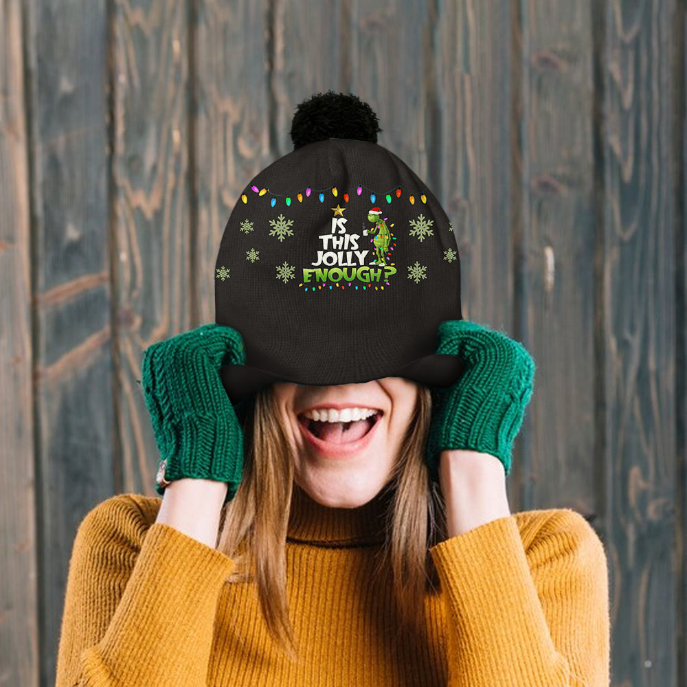 Is This Jolly Enough - Personalized Stole Christmas Beanie Hat