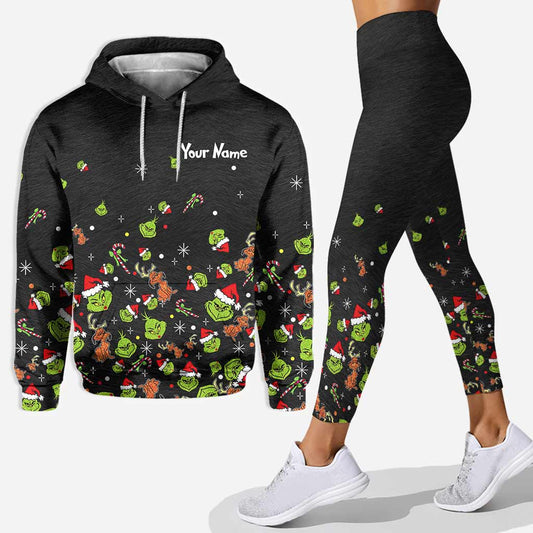 Green Mischief - Étole de Noël personnalisée, sweat à capuche et leggings de Noël