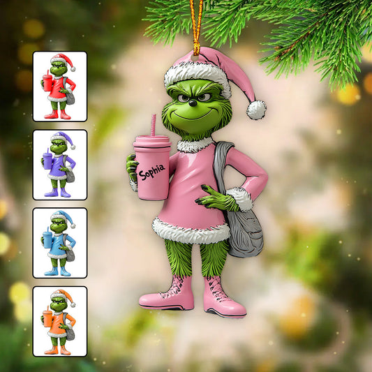 Grinchy Dame Verte - Ornement de Noël personnalisé en forme d'étole