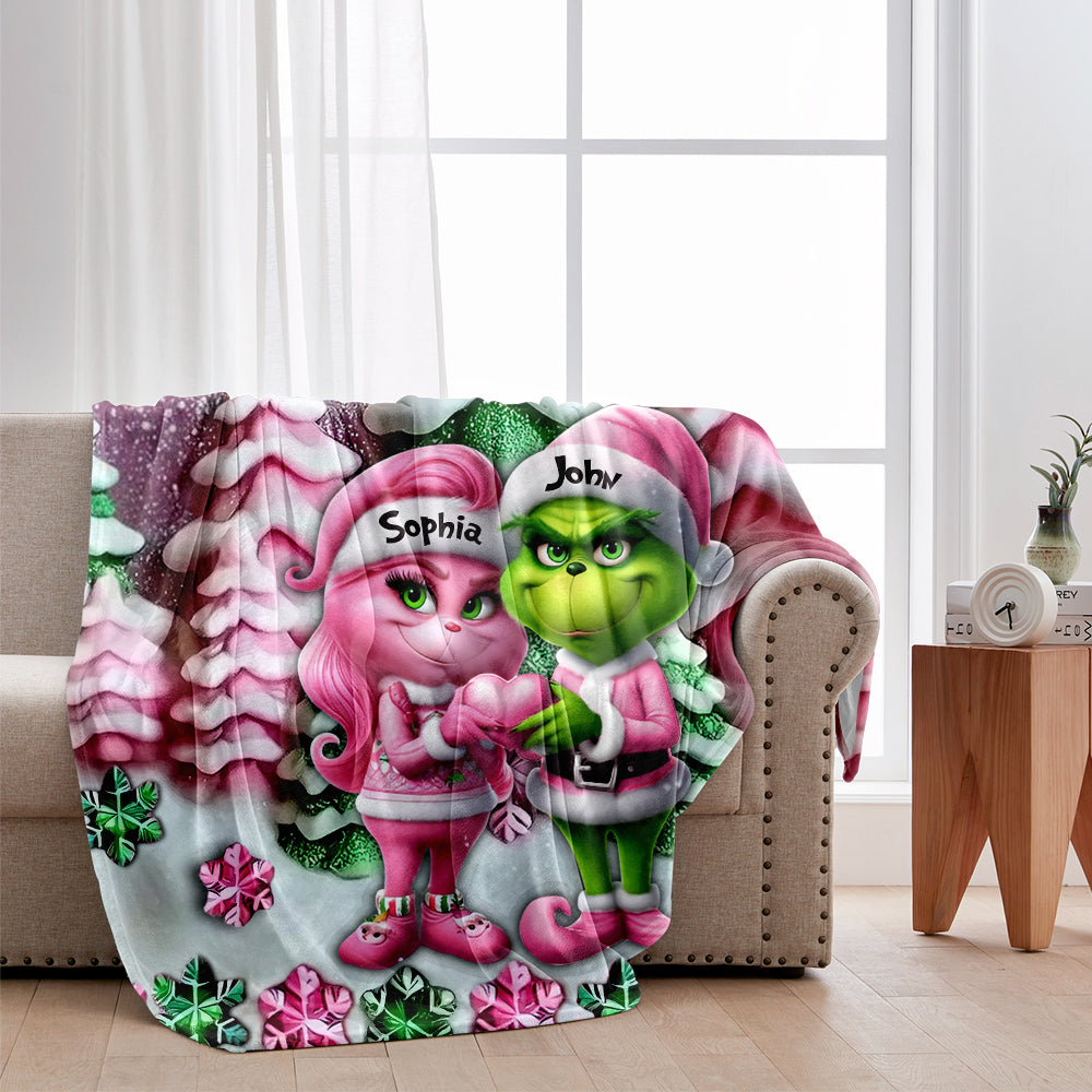 Grinchy Couple - Personalized Stole Christmas Blanket