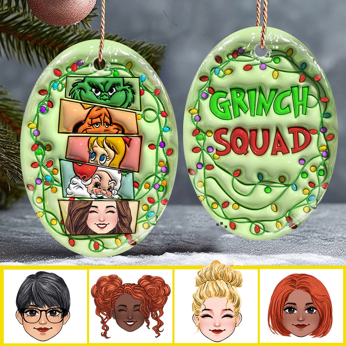 Green Squad - Personalized Stole Christmas Ceramic Oval Ornament