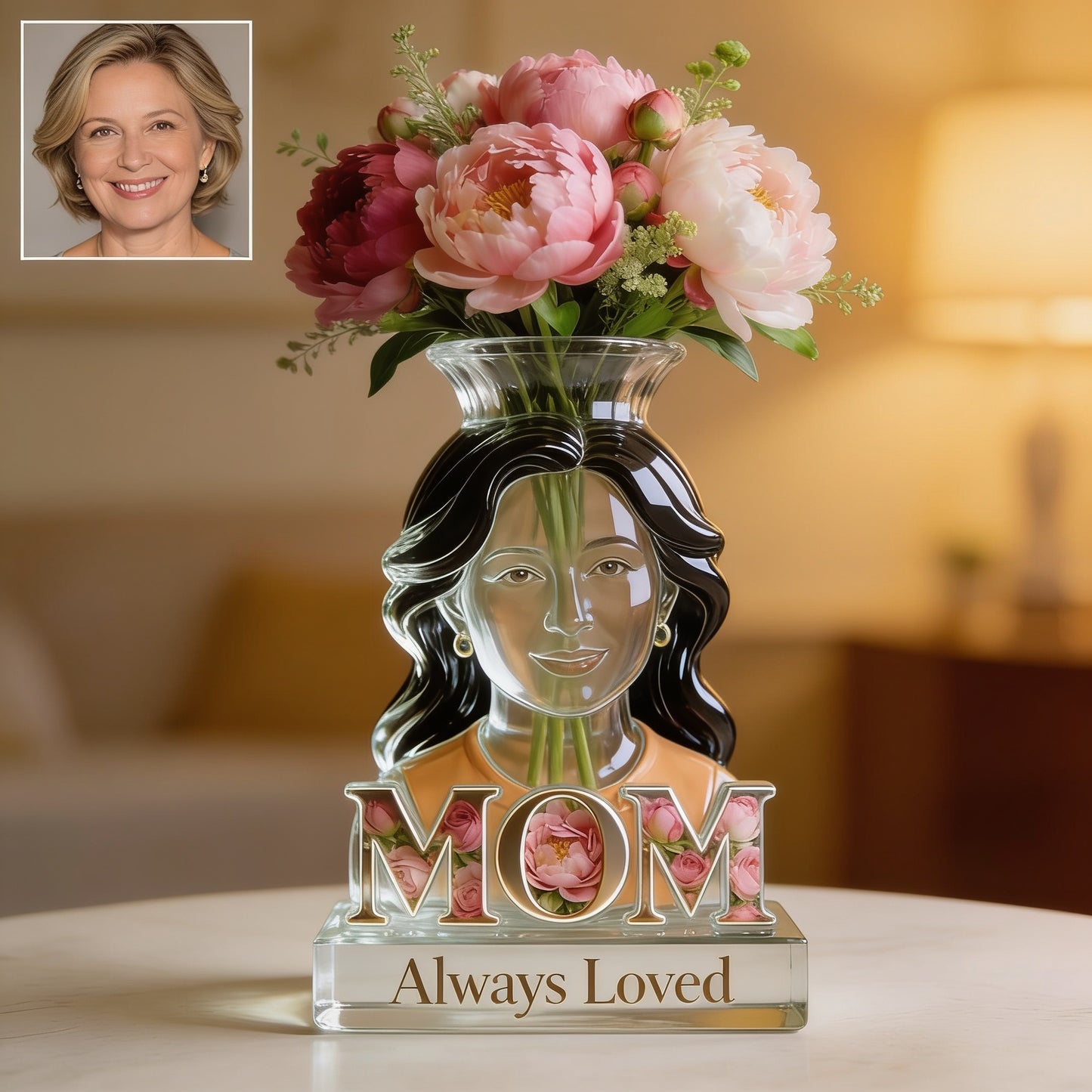 African Curly Hair Woman Flower Blossom - Personalized Mother Acrylic Pot
