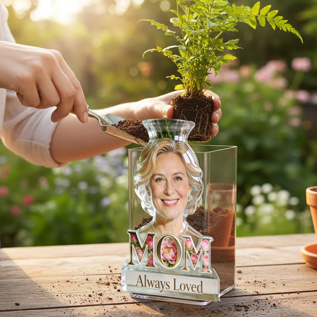 African Curly Hair Woman Flower Blossom - Personalized Mother Acrylic Pot