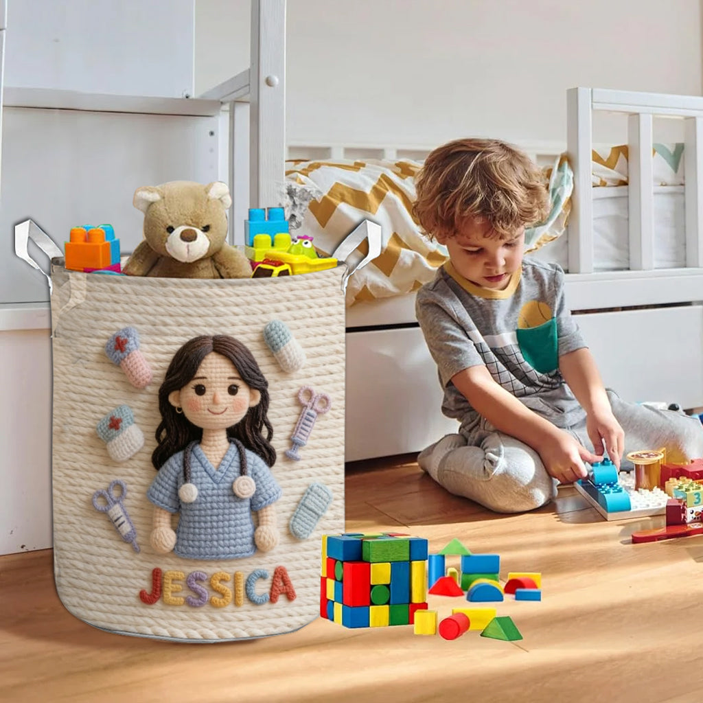 Any Photo Any Theme - Personalized Asian Female Nurse with Long Black Hair Storage Basket
