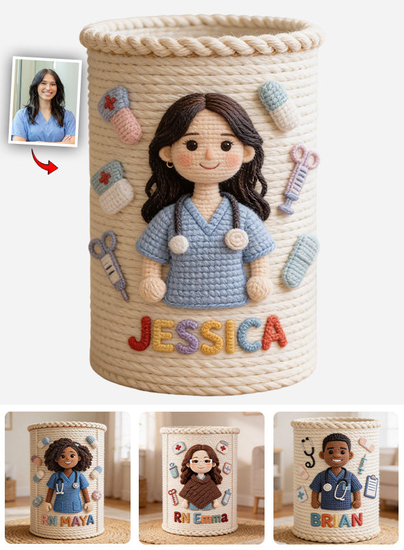Any Photo Any Theme - Personalized Asian Female Nurse with Long Black Hair Storage Basket