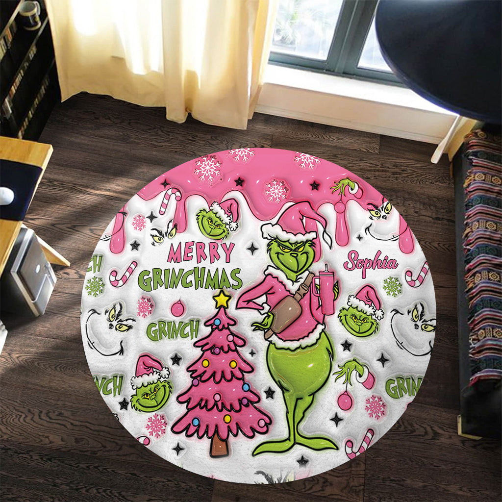 Joyeux Grinchmas - Tapis rond de Noël personnalisé avec étole