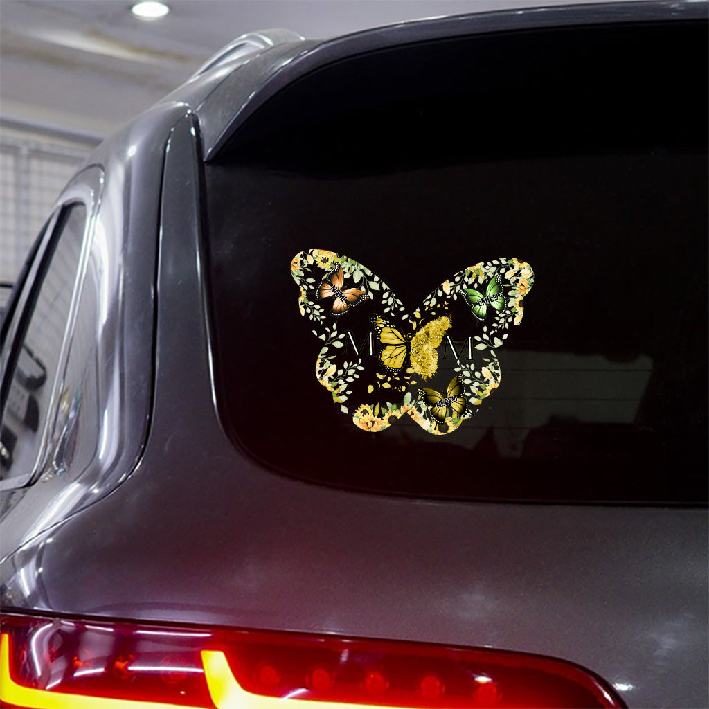 Mom & Children Butterflies Christmas Flower - Personalized Mother Decal Die Cut