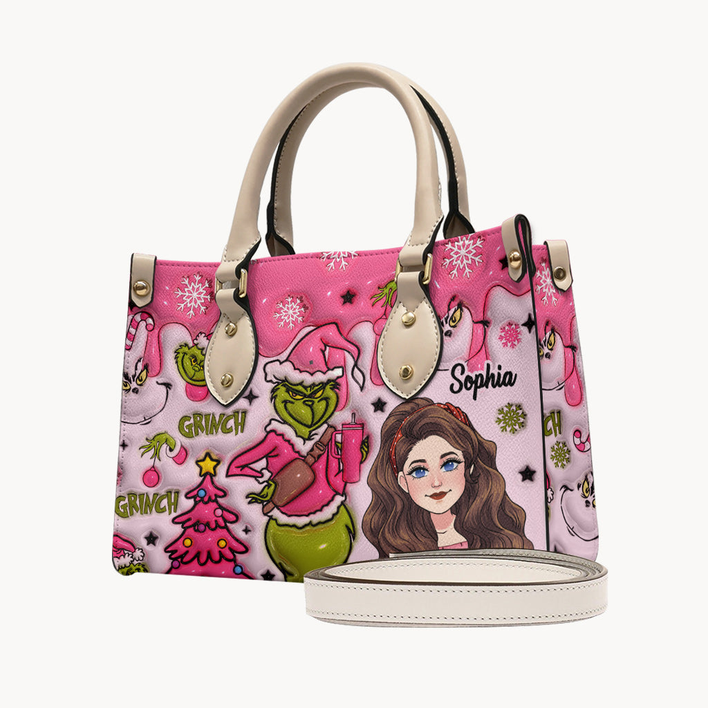 Dans mon époque Grinch - Sac à main en cuir avec étole de Noël personnalisée