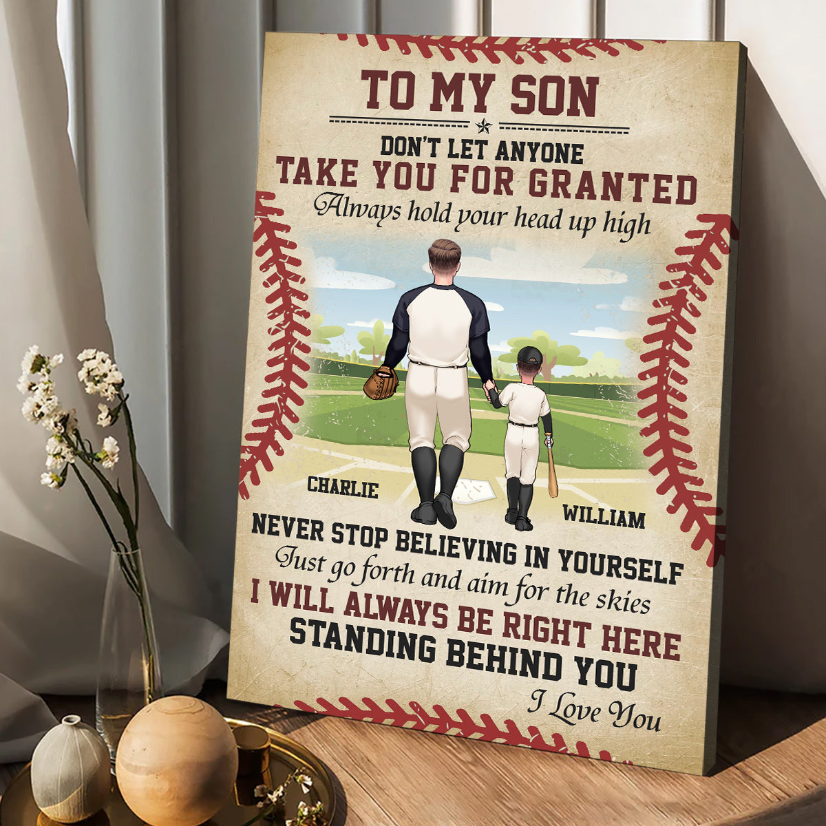 Je serai toujours là - Toile et affiche personnalisées sur le thème du baseball