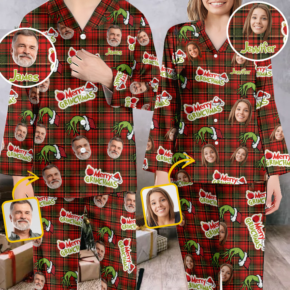 Merry Grinchmas - Personalized Stole Christmas Button Down Pajamas