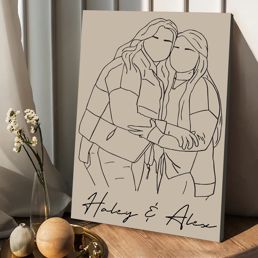 Illustrations au trait pour meilleures amies - Toile et affiche personnalisées pour meilleures amies