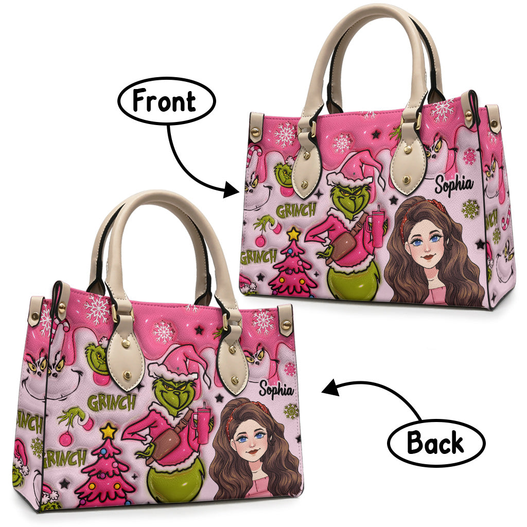 Dans mon époque Grinch - Sac à main en cuir avec étole de Noël personnalisée