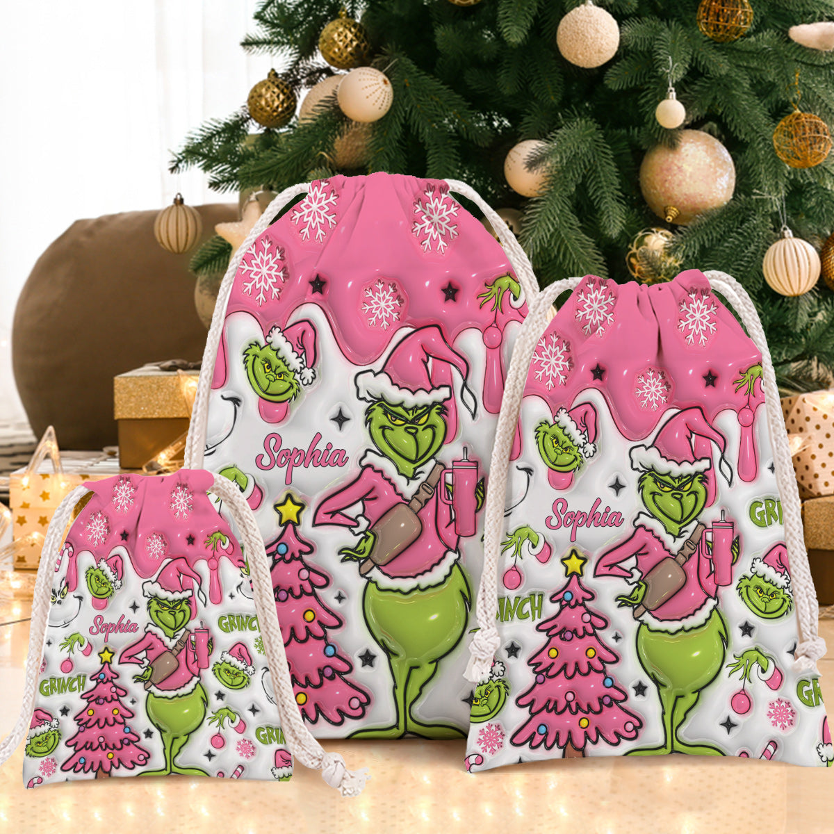 Merry Grinchmas - Personalized Stole Christmas Drawstring Tote Bag