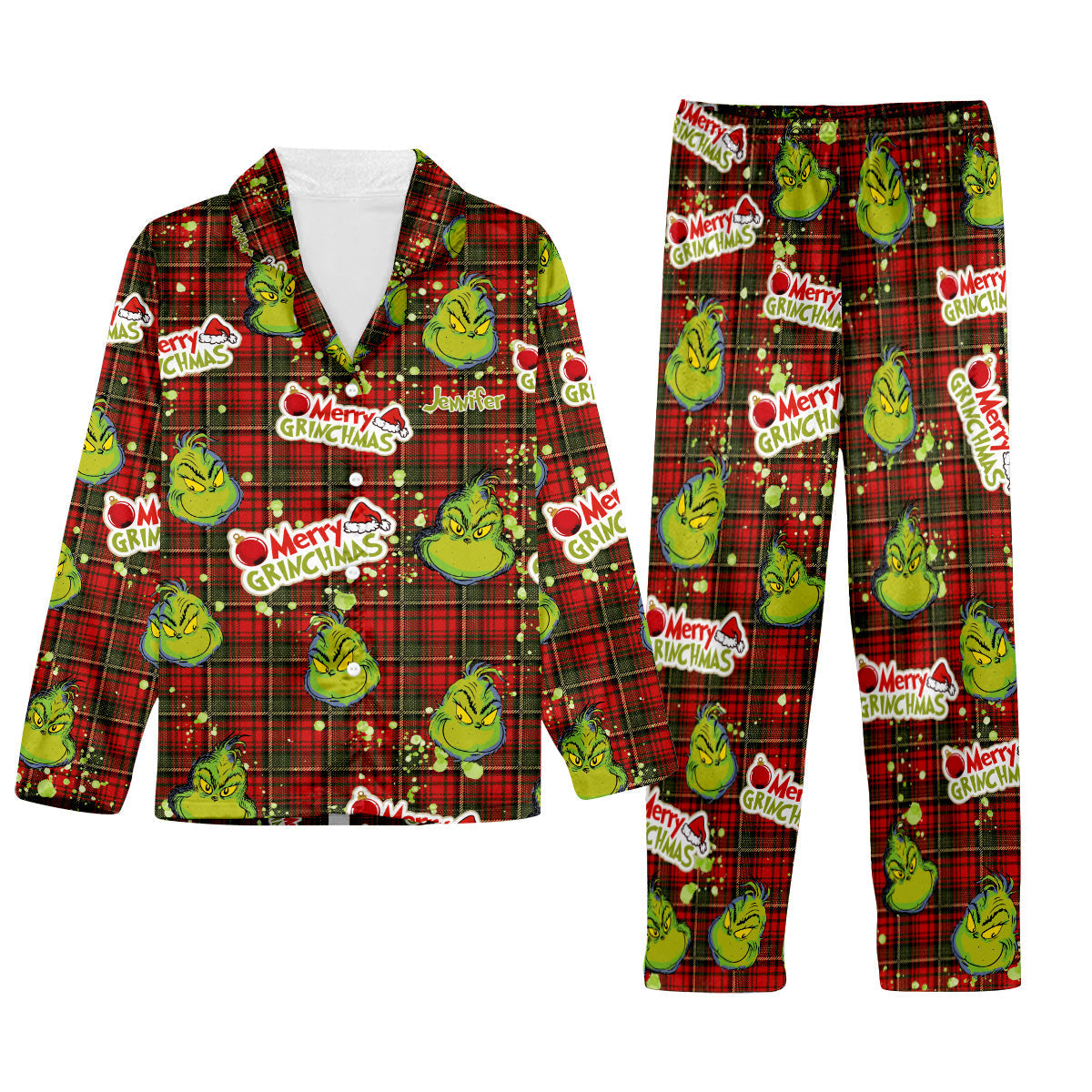 Merry Grinchmas - Personalized Stole Christmas Button Down Pajamas