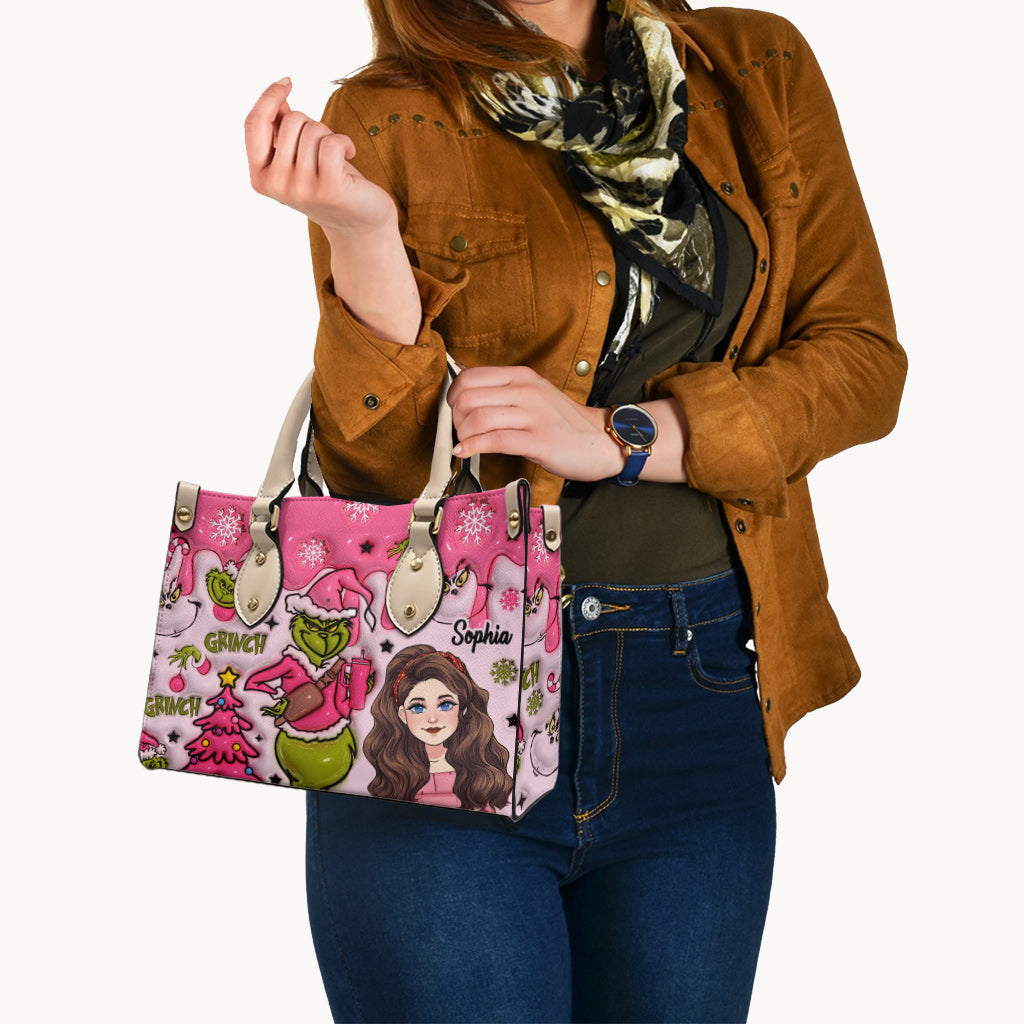 Dans mon époque Grinch - Sac à main en cuir avec étole de Noël personnalisée