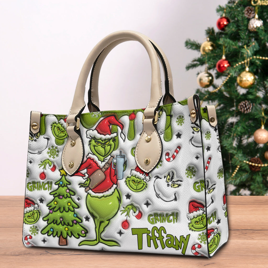 Joyeux Grinchmas - Étole de Noël personnalisée en cuir