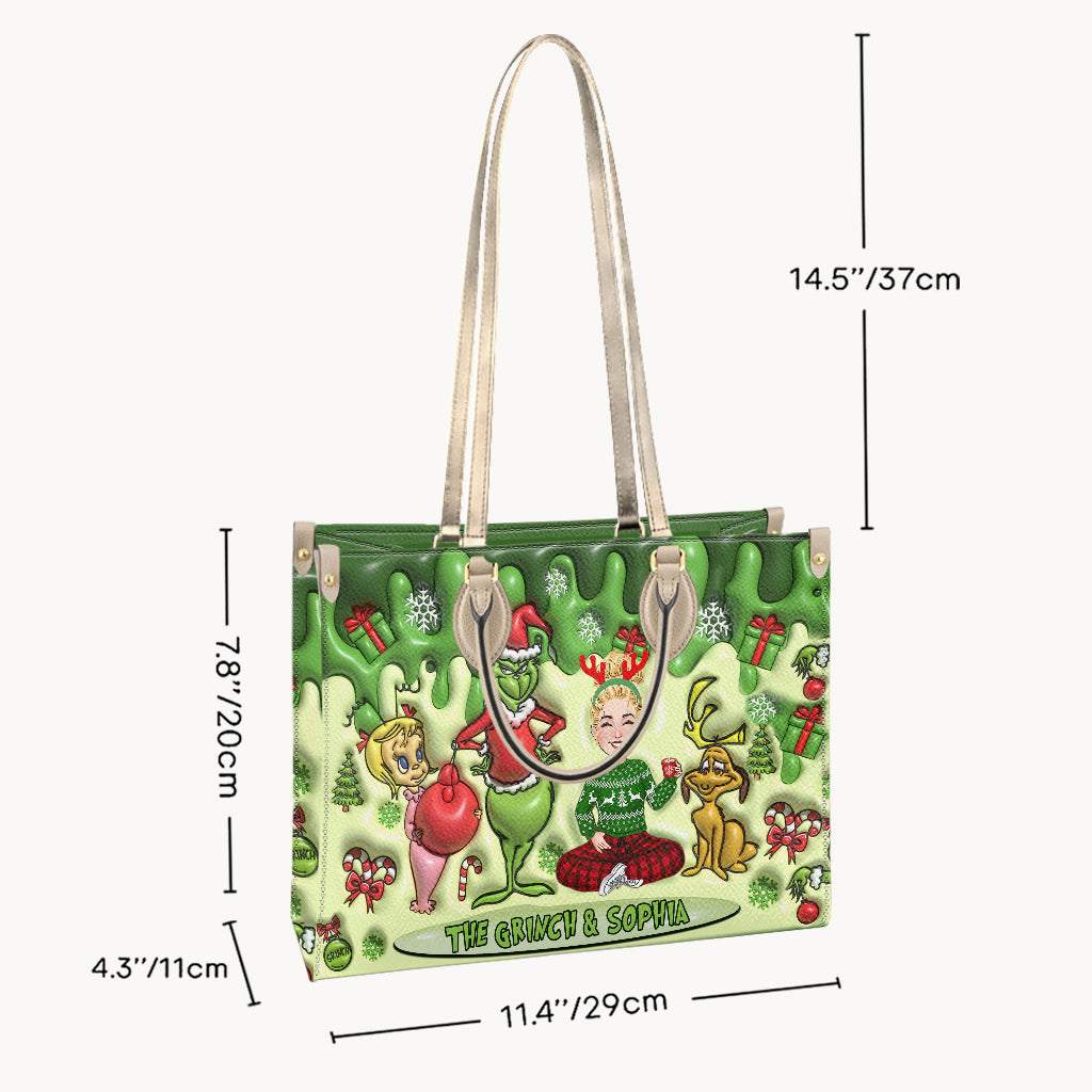 Merry Christmas - Personalized Stole Christmas Leather Handbag