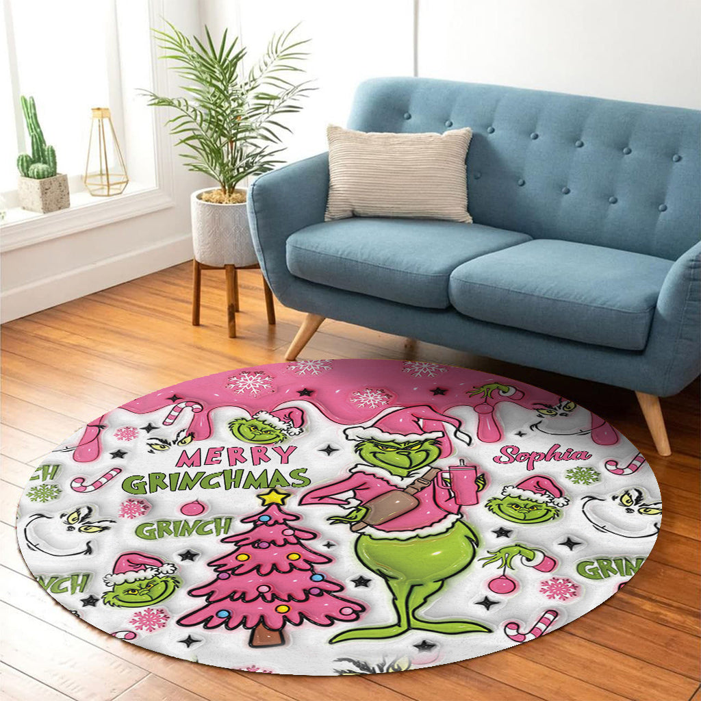 Joyeux Grinchmas - Tapis rond de Noël personnalisé avec étole
