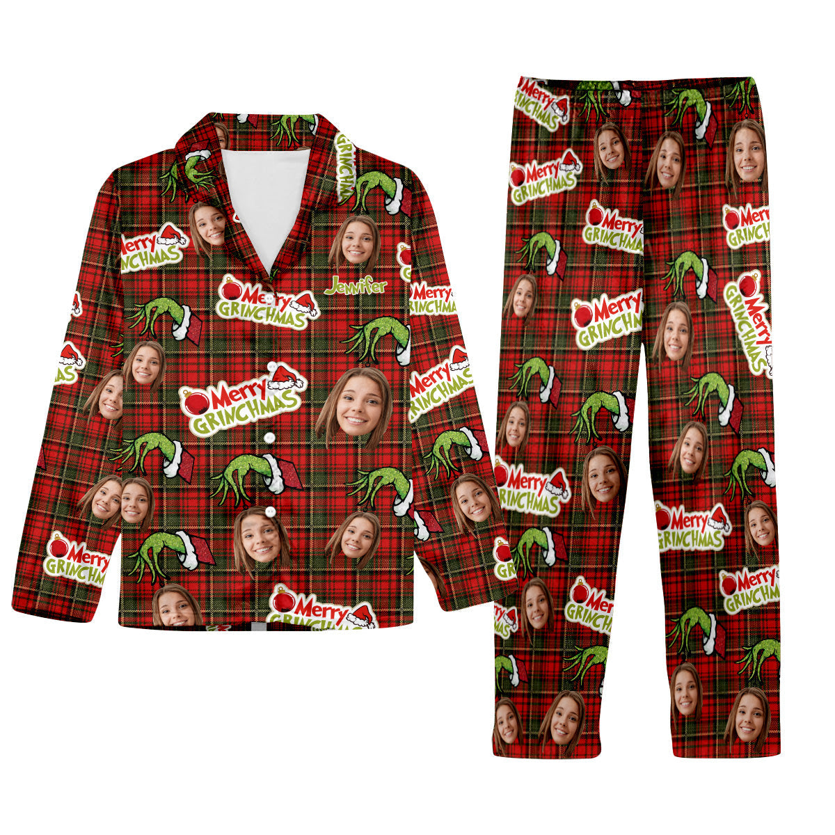 Merry Grinchmas - Personalized Stole Christmas Button Down Pajamas