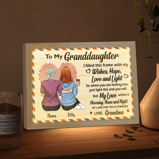 À ma petite-fille / mon petit-fils / ma fille / mon fils / ma grand-mère / ma maman - Cadre photo lumineux personnalisé « Grand-mère »