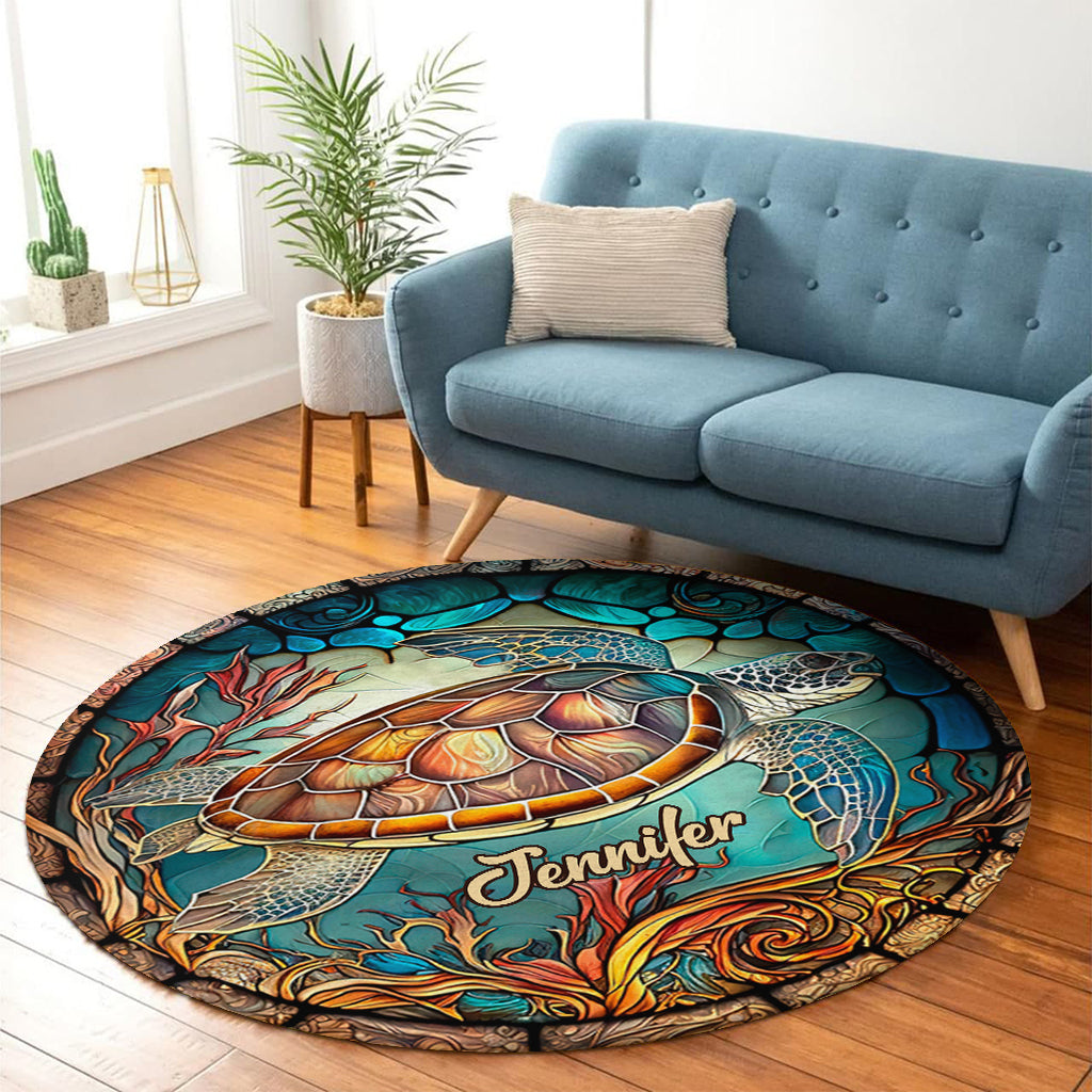 Tapis rond personnalisé « J’adore les tortues »