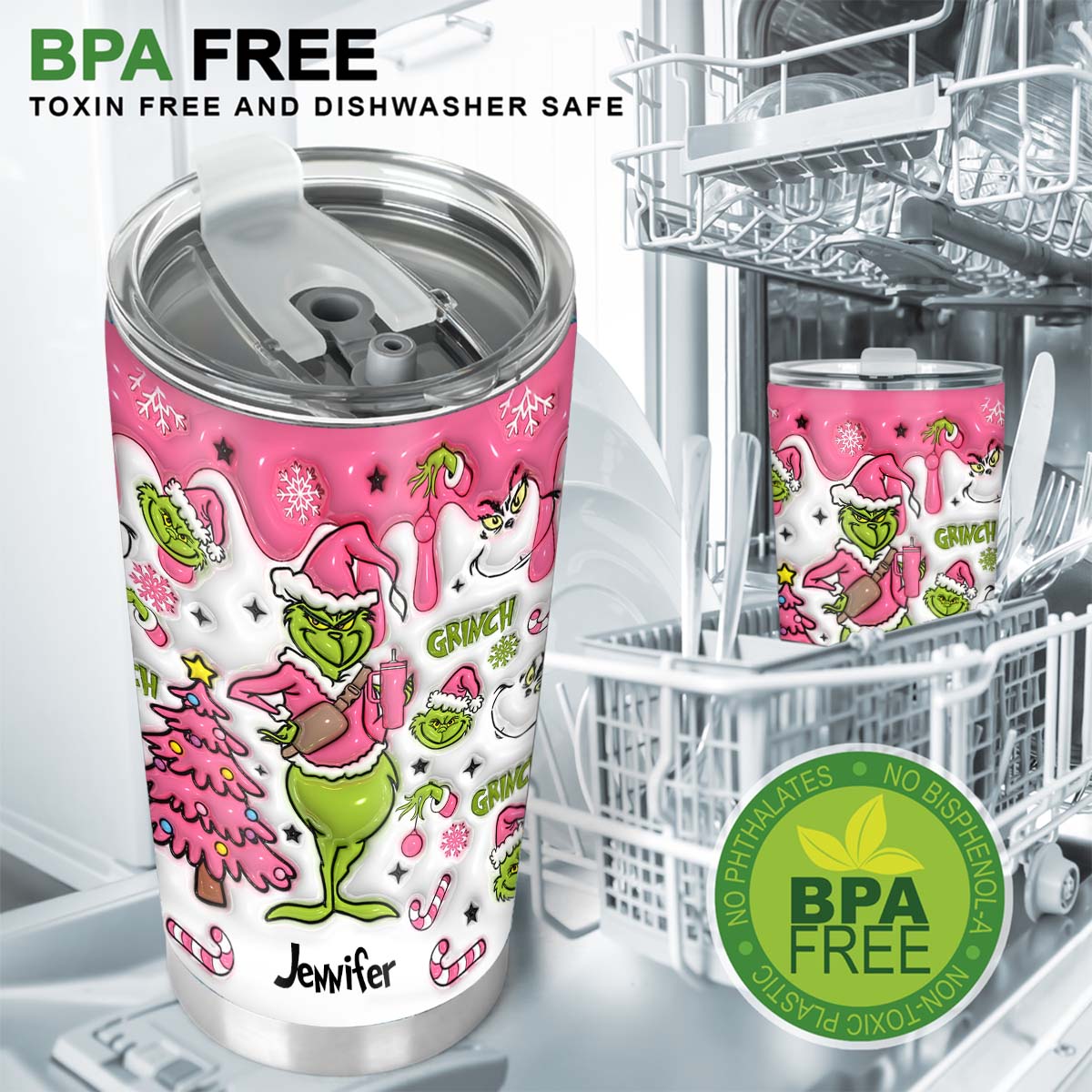 Le Grinch à l'intérieur - Gobelet de Noël personnalisé avec étole