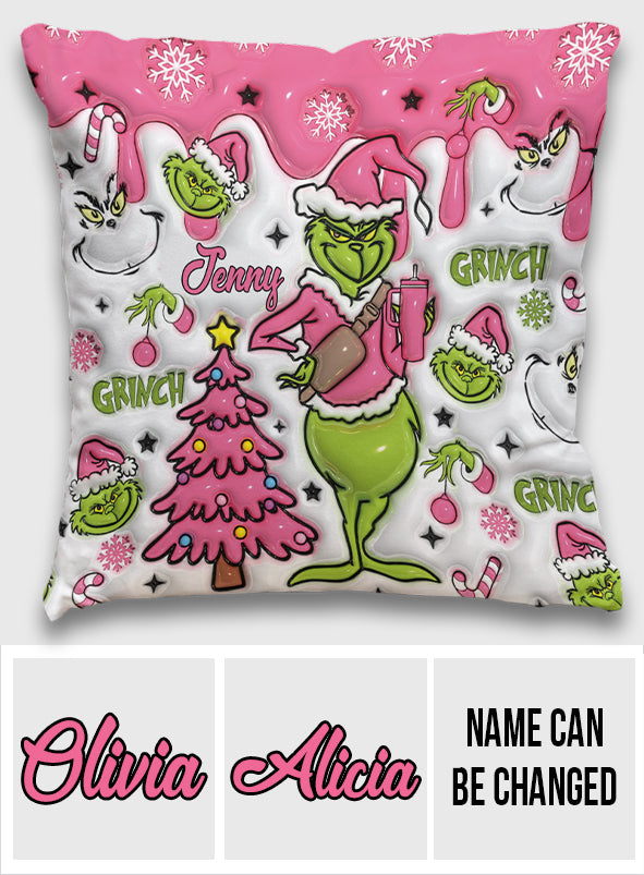 Joyeux Grinchmas - Coussin décoratif de Noël personnalisé avec étole