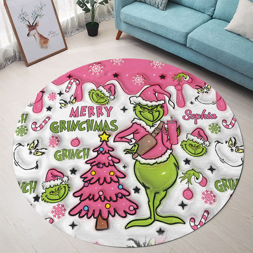 Joyeux Grinchmas - Tapis rond de Noël personnalisé avec étole