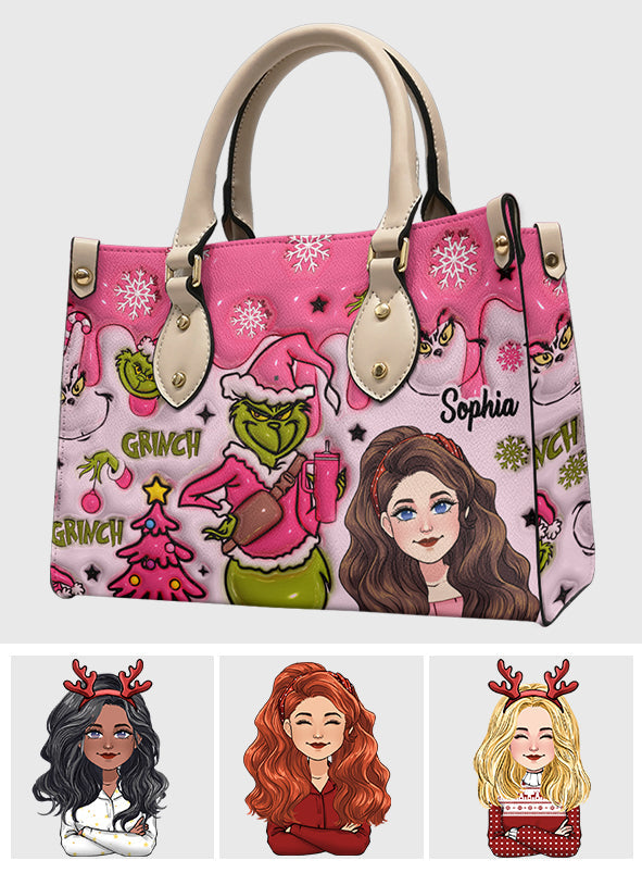 Dans mon époque Grinch - Sac à main en cuir avec étole de Noël personnalisée