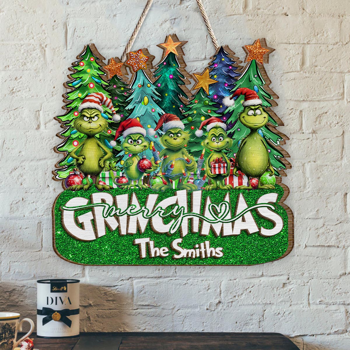 Joyeux Grinchmas - Plaque en bois personnalisée « Étole de Noël » à 2 couches