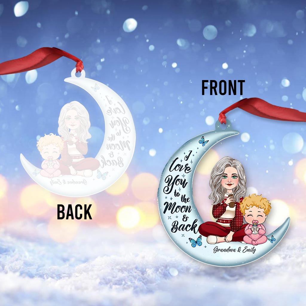 Je t'aime jusqu'à la lune et retour - Ornement personnalisé pour grand-mère