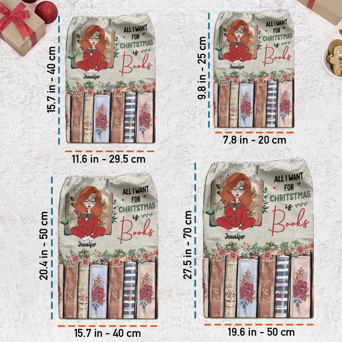 Tout ce que je veux pour Noël, ce sont des livres - Sac fourre-tout à cordon personnalisé avec des livres