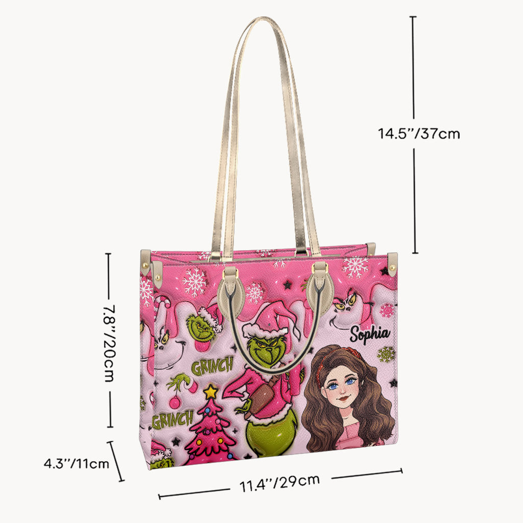Dans mon époque Grinch - Sac à main en cuir avec étole de Noël personnalisée