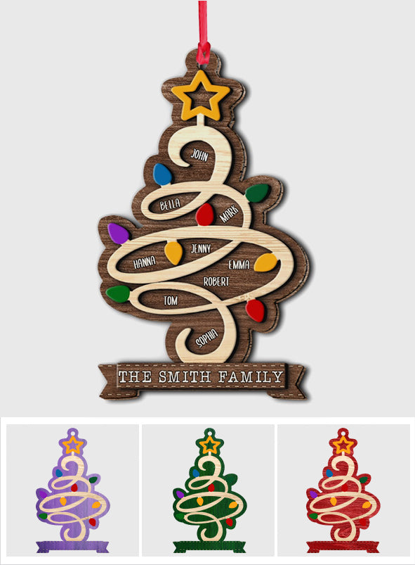Sapin de Noël avec nom de famille - Ornement en bois personnalisé avec le nom de famille