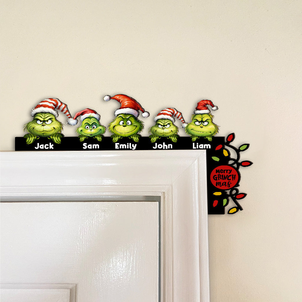 Joyeux Grinchmas - Décoration de porte personnalisée avec étole de Noël