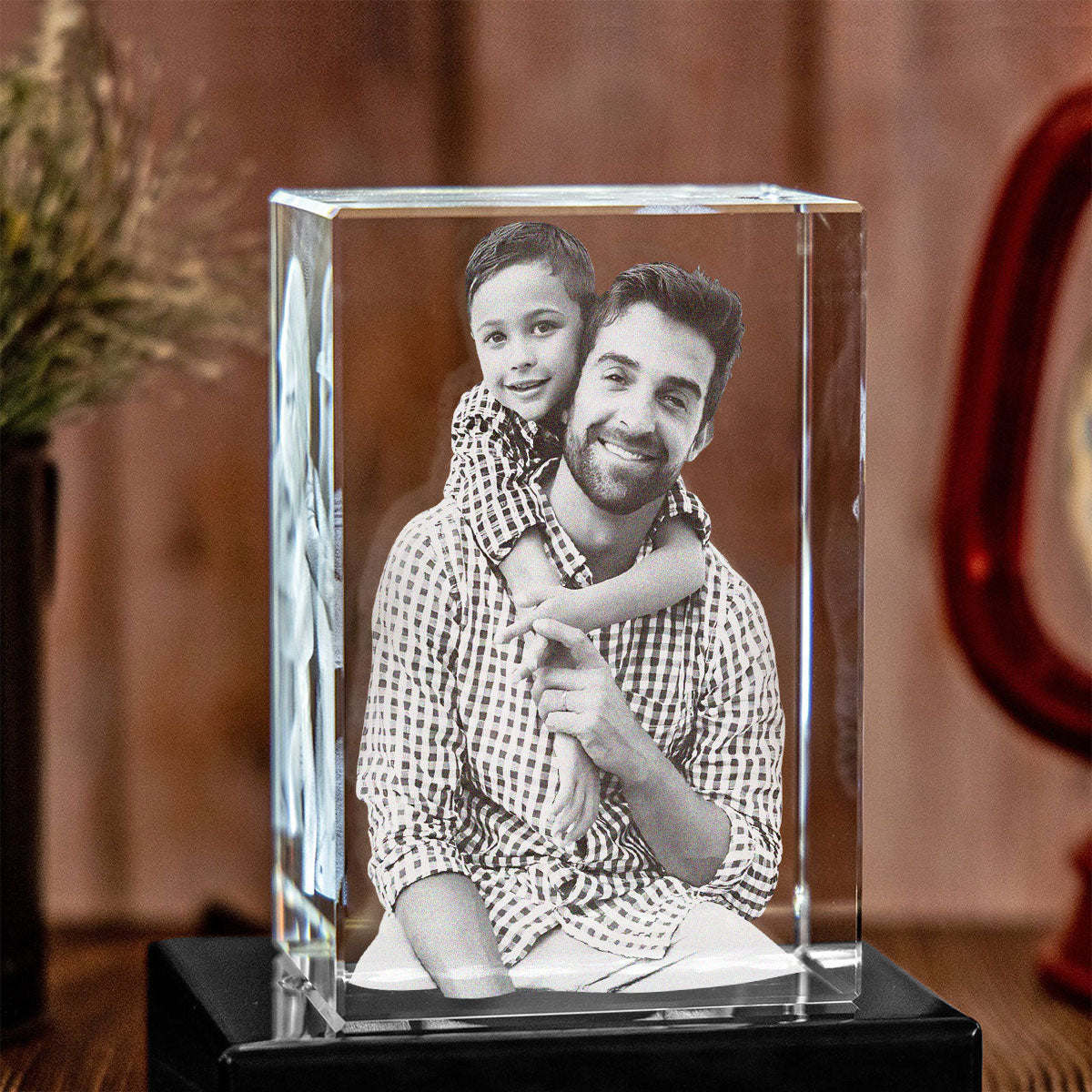 Lampe en cristal gravée au laser avec photo personnalisée - Cadeau pour papa - Lampe en cristal cubique 3D gravée au laser et personnalisée