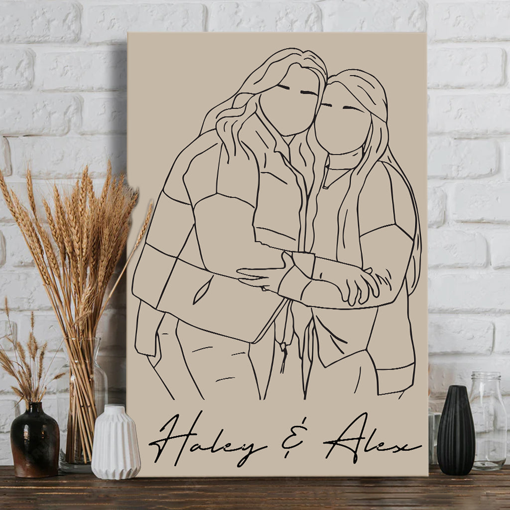 Illustrations au trait pour meilleures amies - Toile et affiche personnalisées pour meilleures amies
