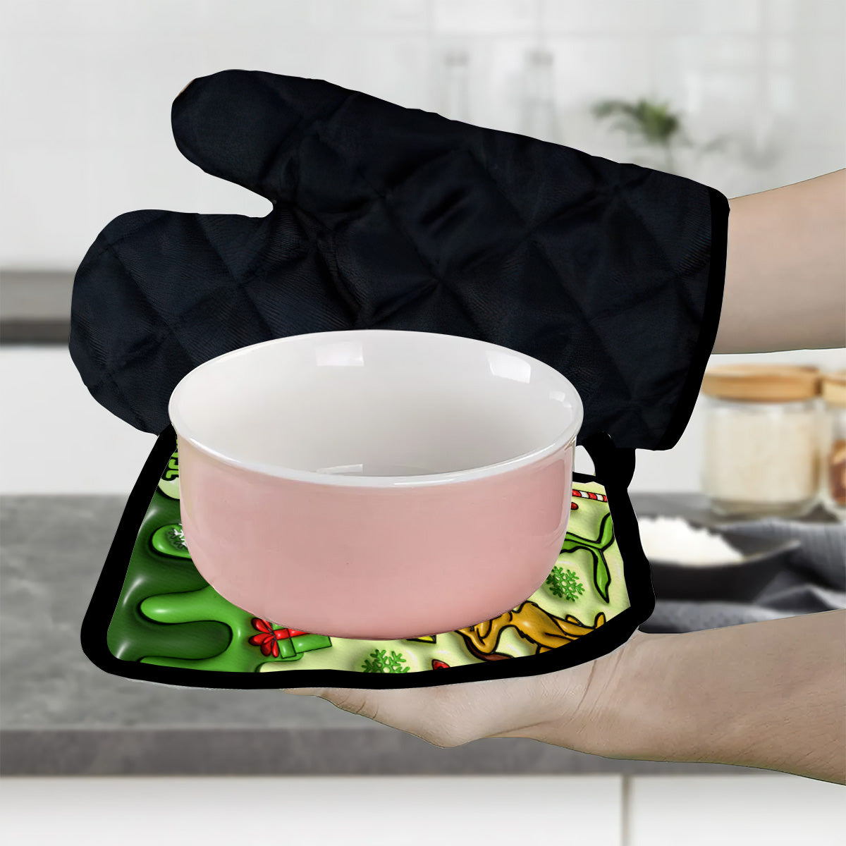 Joyeux Noël ! Ensemble étole de Noël personnalisée, maniques et dessous de plat.