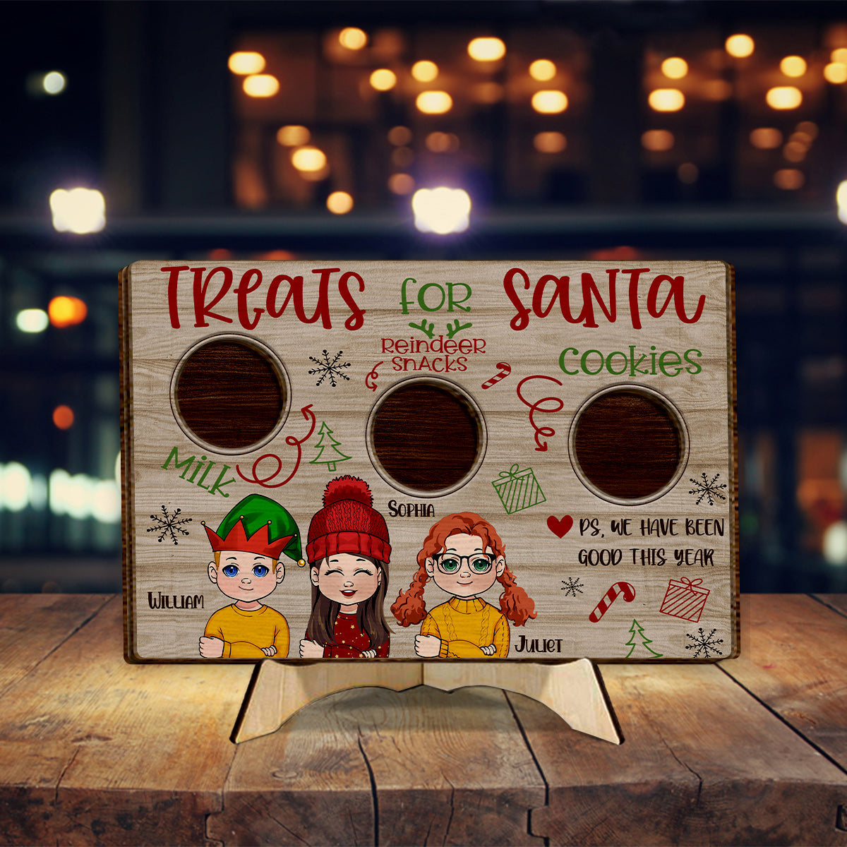 Des friandises pour le Père Noël - Panneau en bois personnalisé à 2 couches pour la famille