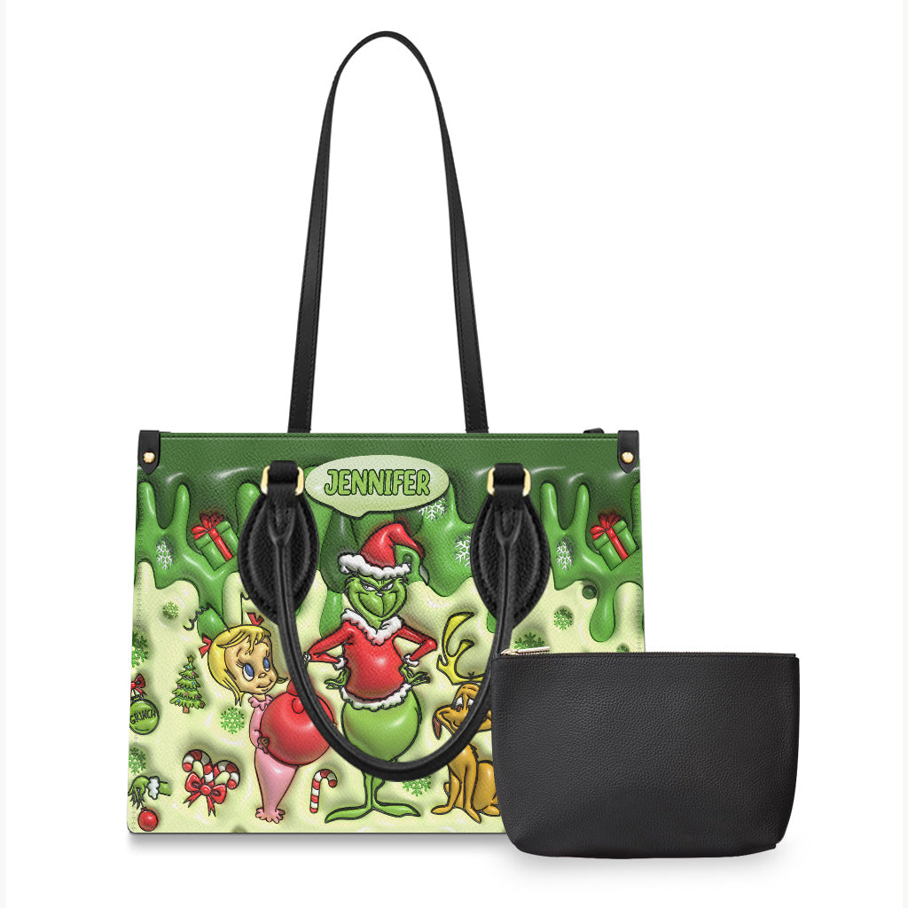 Merry Grinchmas - Personalized Stole Christmas Leather Handbag