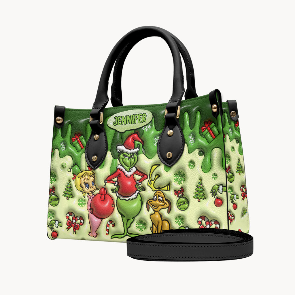 Merry Grinchmas - Personalized Stole Christmas Leather Handbag
