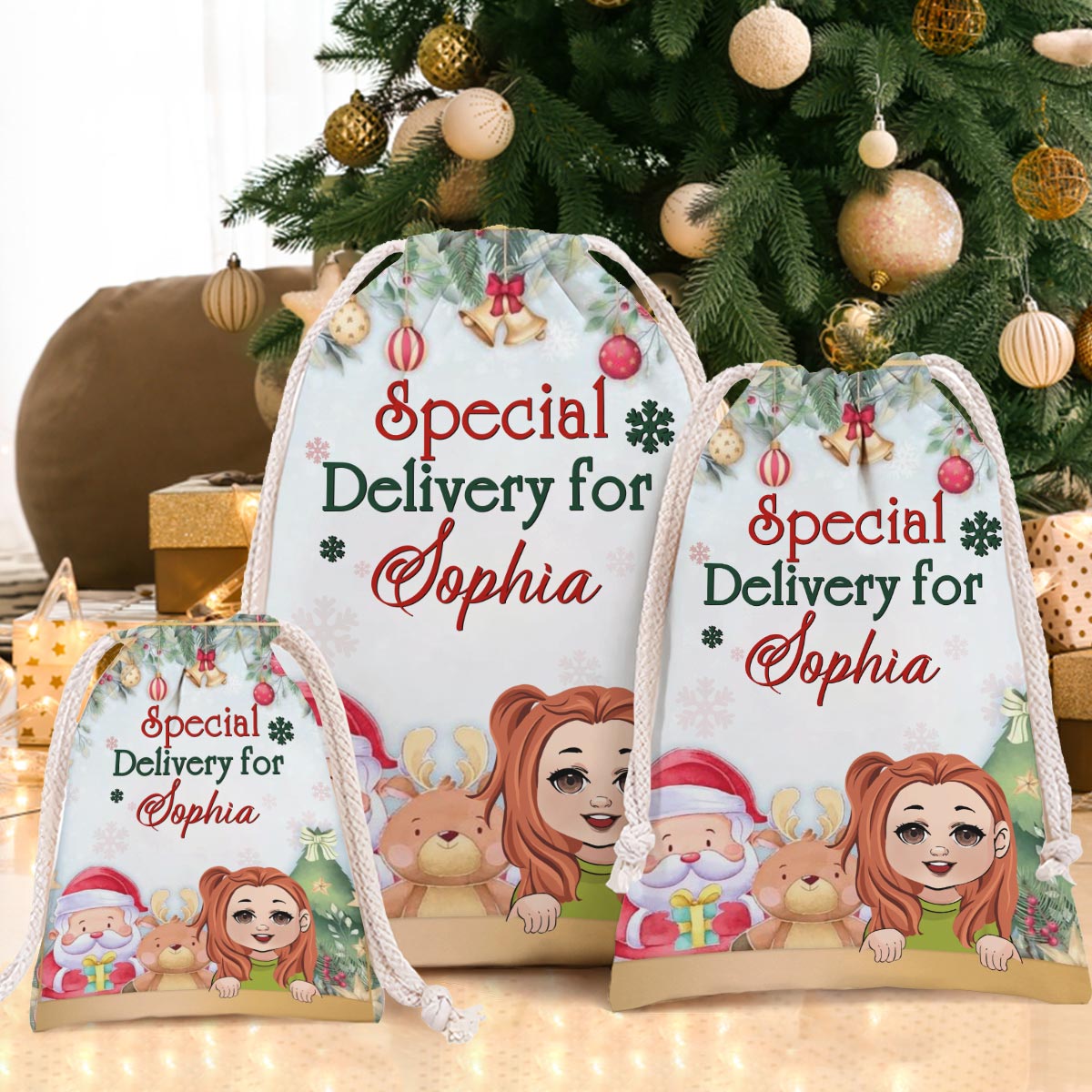 Livraison spéciale - Sac fourre-tout familial personnalisé à cordon