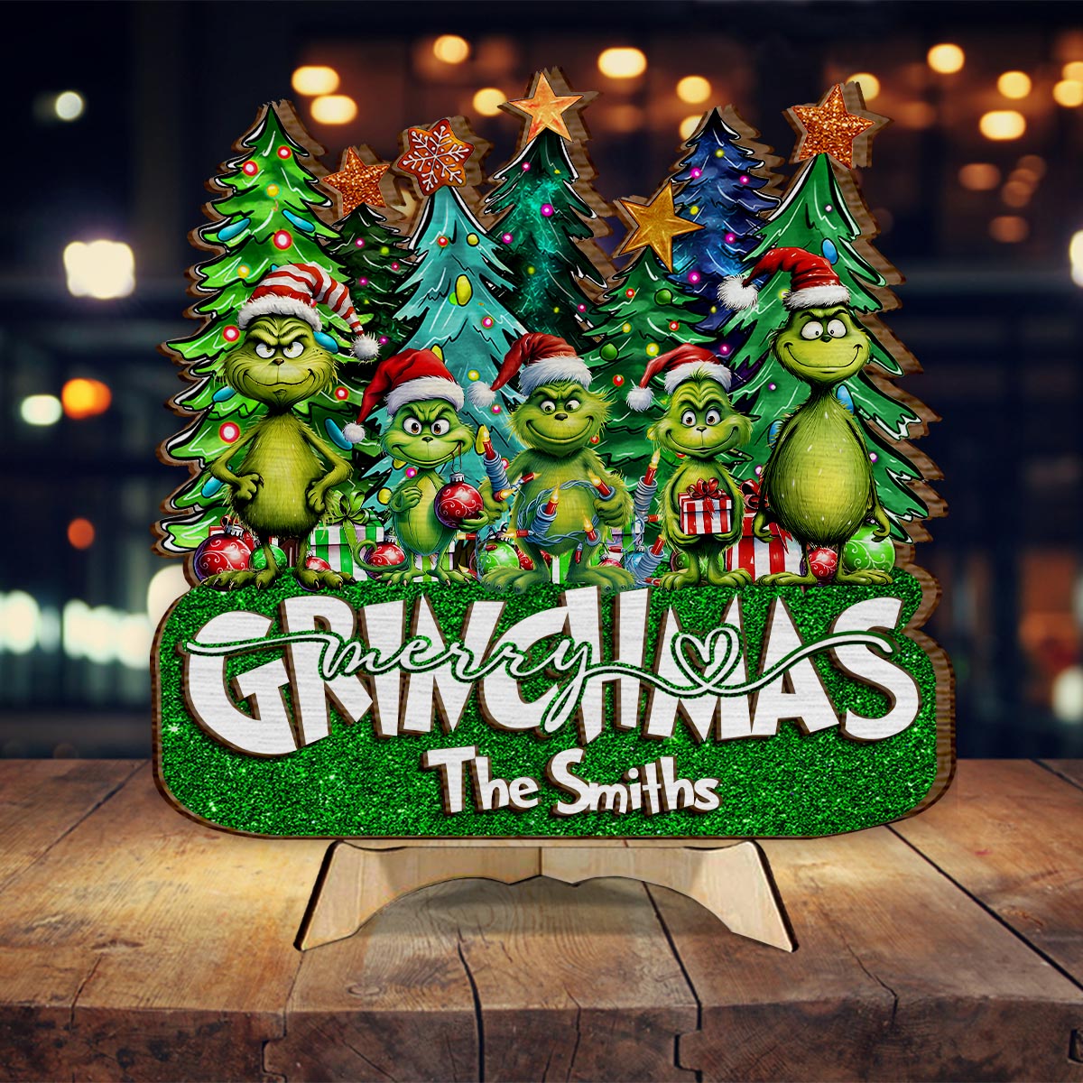 Joyeux Grinchmas - Plaque en bois personnalisée « Étole de Noël » à 2 couches