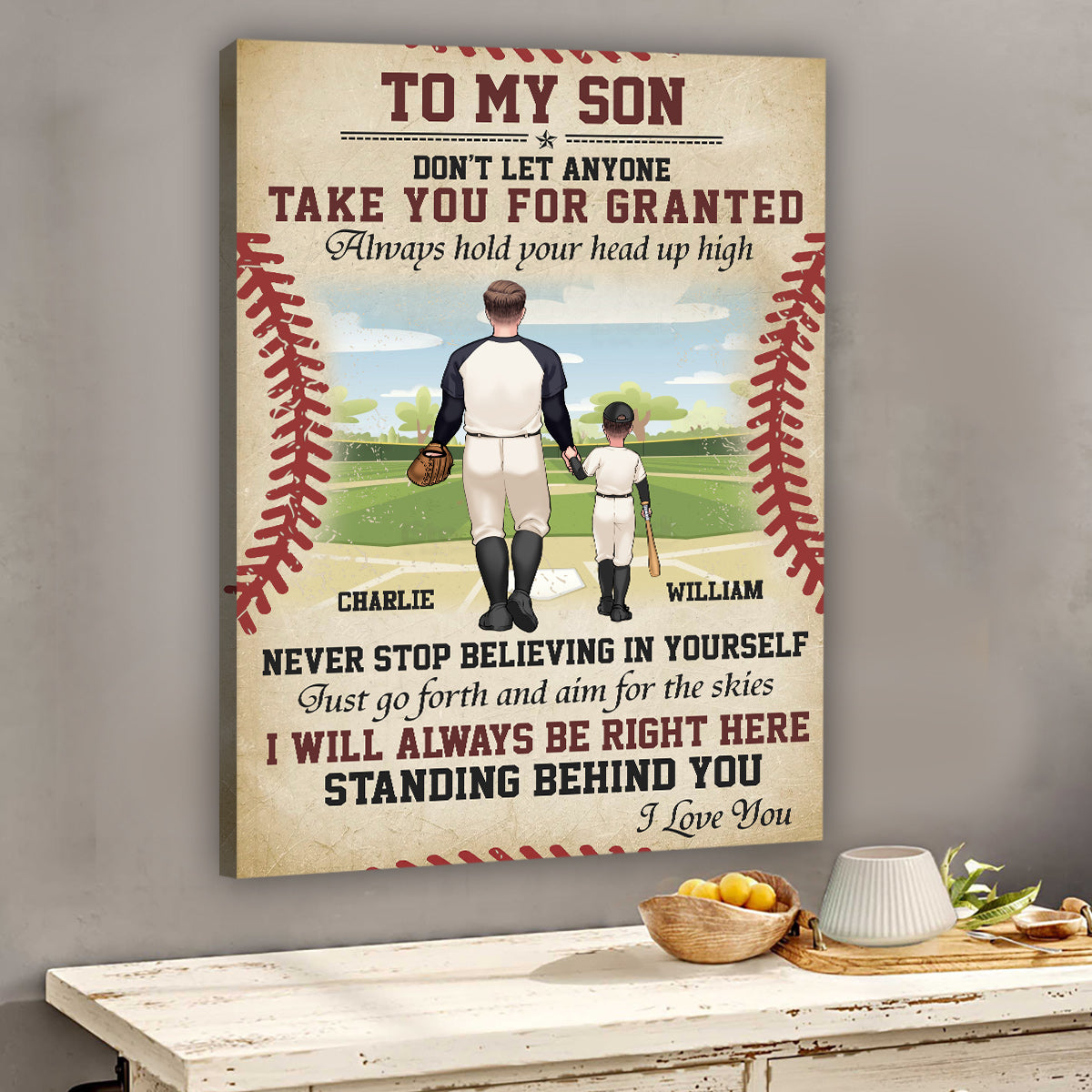 Je serai toujours là - Toile et affiche personnalisées sur le thème du baseball